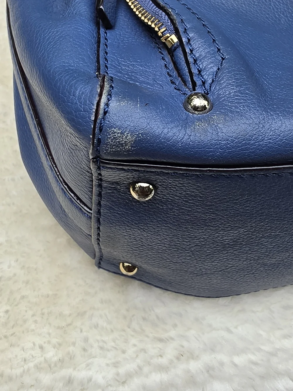 Kate Spade New York Blue Pebbled Leather Satchel Gold Hardware
